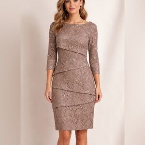 Ronni Nicole  Sequin Lace Long Sleeve Dress,  champagne color